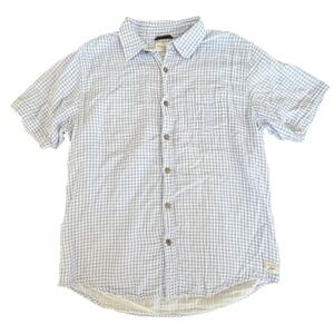 Weatherproof Vintage Short Sleeve Button Down Shirt Men Large Blue Gingham Gauze